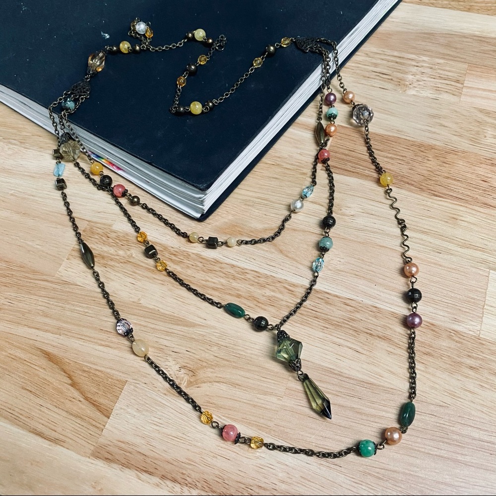 NECKLACE 👑 Three-strand Jeweled & Beaded Necklace